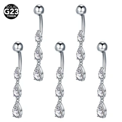 1/5PCS Titanium 14G Dangle CZ Gems Belly Button Ring Zirconia Waterdrop Pendant Navel Nail Piercing Ombligo Jewelry for Women