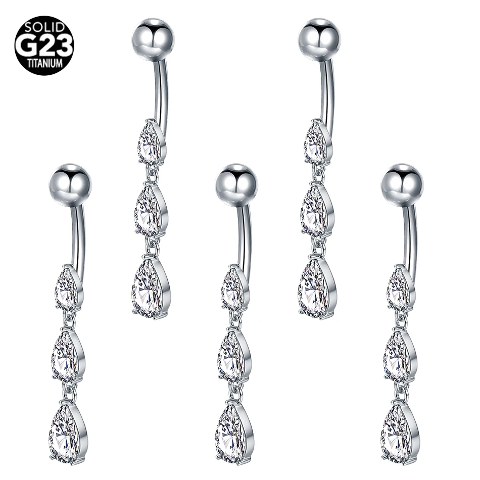 1PC Titanium 14G Dangle CZ Gems Belly Button Ring Cubic Zirconia Waterdrop Pendant Navel Nail Piercing Ombligo Jewelry for Women