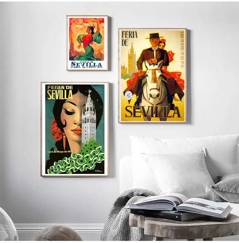 Canvas Paintings Vintage Pictures Kraft Posters Coated Wall Stickers Home Decoration Gift Spain Seville Flower Girl Travel