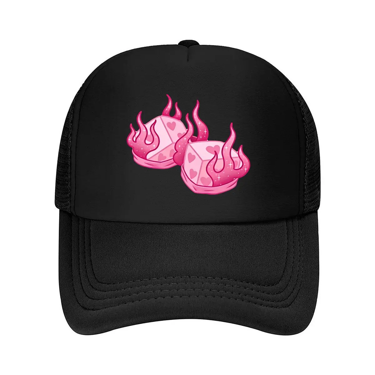 Pink Flame Heart-Shaped Sieve Printed Unique Notch Design Unisex Flat-Brim Hip-Hop Baseball Cap, Str 2026 Mesh Baseball Cap