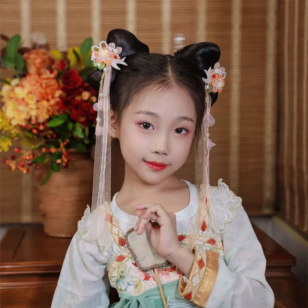 

Flowers Girls Ribbon Hair Clips Sweet Pink Orange Yellow Children Hairpins Antique style Hairpins Barrette