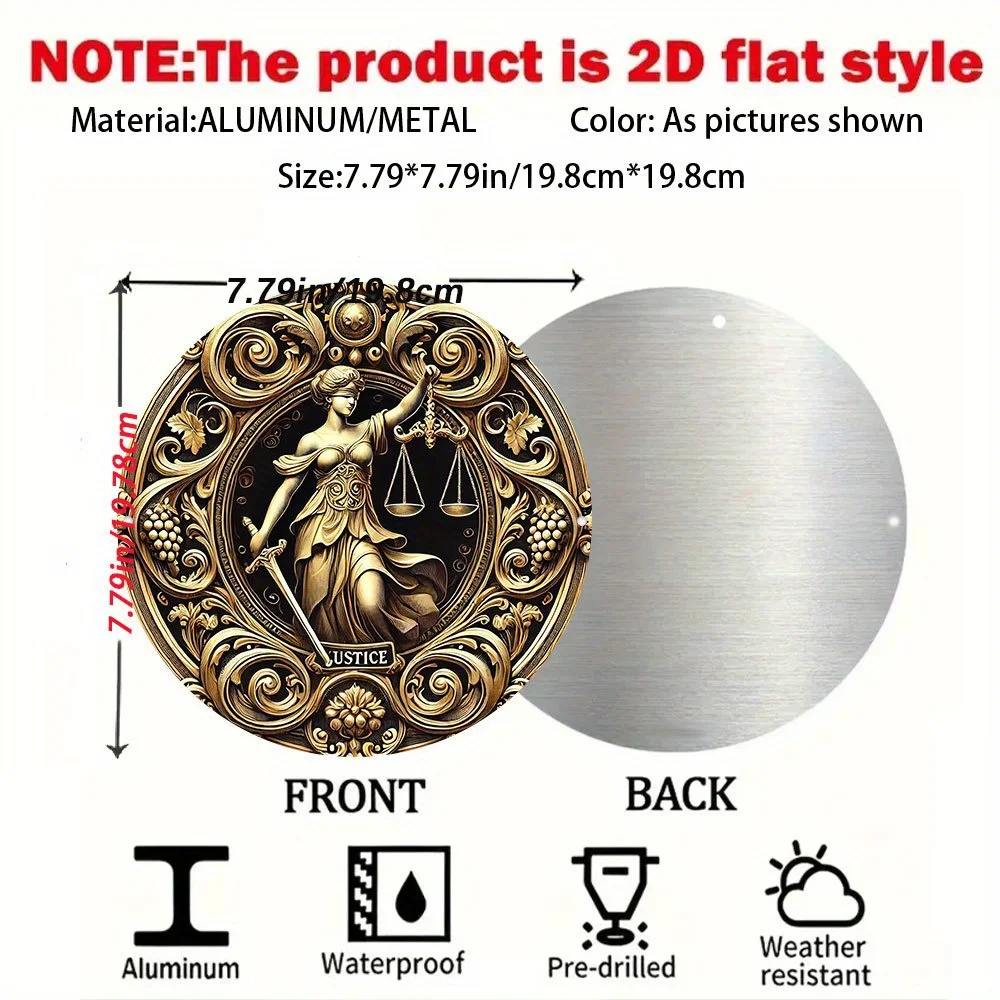 لوحة فنية جدارية مسطحة ثنائية الأبعاد، آلهة العدالة المسطحة ثنائية الأبعاد - سيدة العدالة مع الموازين والسيف تحمز الجنية والحماية، متينة أ