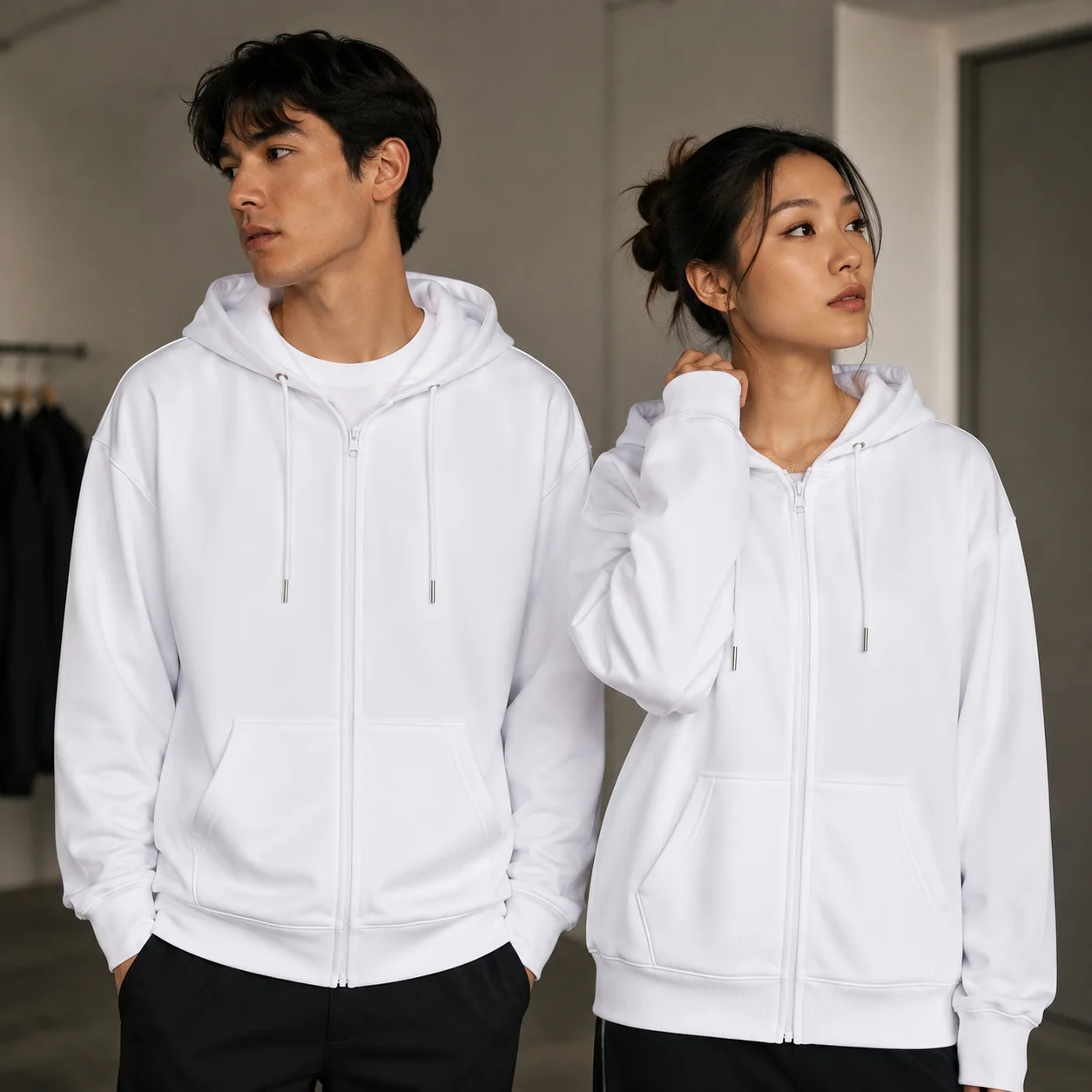 Autumn Winter 8 Colors Unisex Full Zip Hoodie Solid Color Oversized Sweatshirt Casual Streetwear Long Sleeve Pocket Jacket Top
