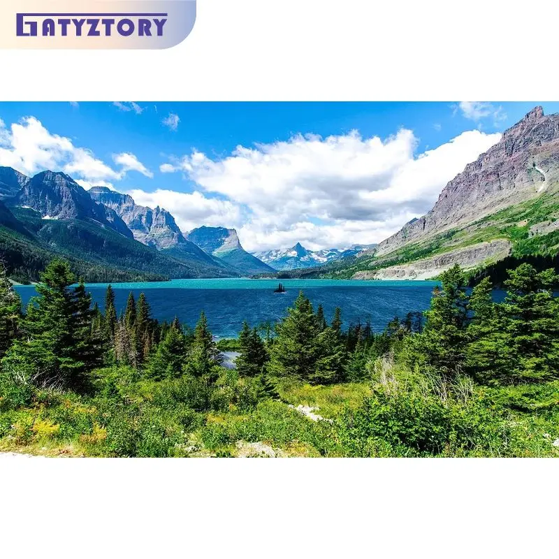 GATYZTORY 40x50cm Painting By Numbers Handiwork Lake Mountain Landscape Picture Drawing Paint Kit Wall Decors Diy Gift