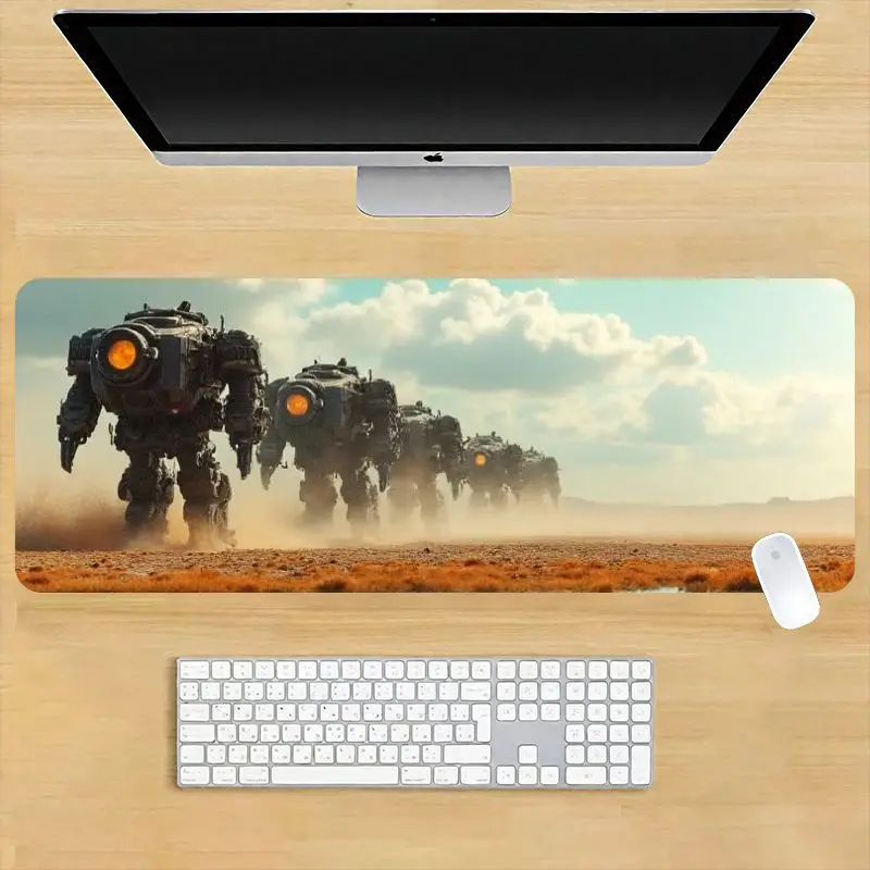 قطعة واحدة من لوحة ماوس الألعاب Sci-Fi Mecha Robot Desert March - مشهد روبوت ملحمي، غير قابل للانزلاق، طباعة عالية الدقة للمكتب والمكتب المنزلي، هدية عيد الميلاد