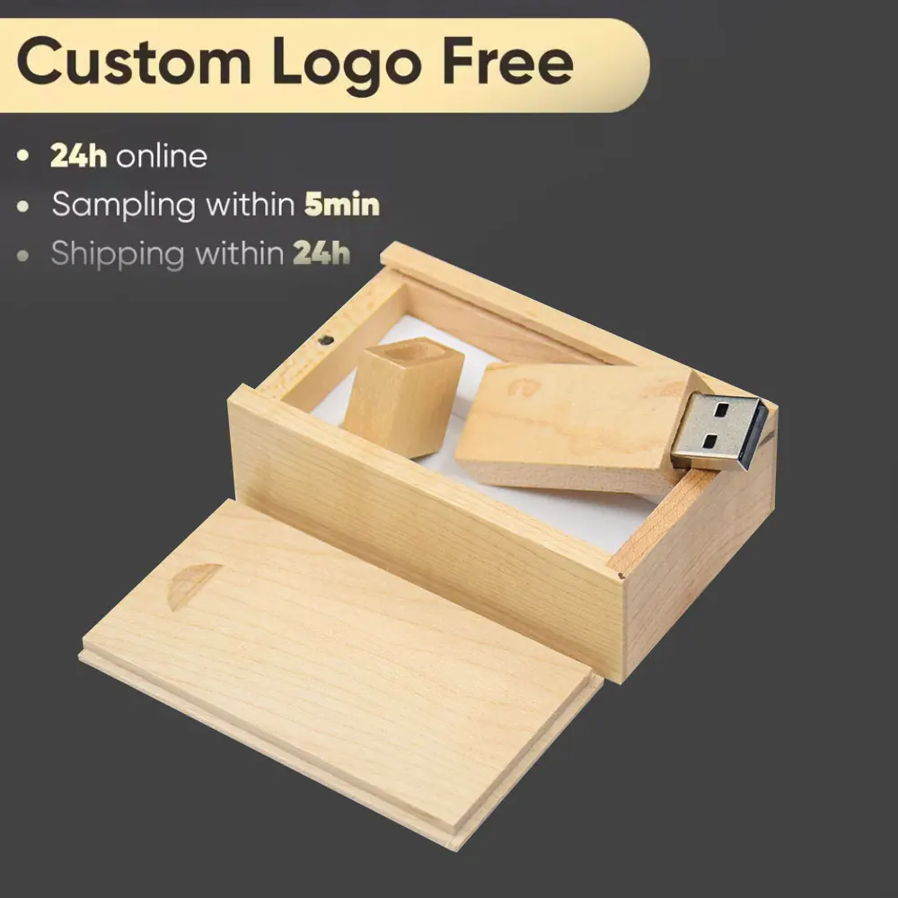 30 pcs/lot clé USB 4GB 8GB 16GB 32GB 64GB Usb 2.0 en bois + boîte clé U disque Logo personnalisé gratuit pour la photographie cadeau de mariage