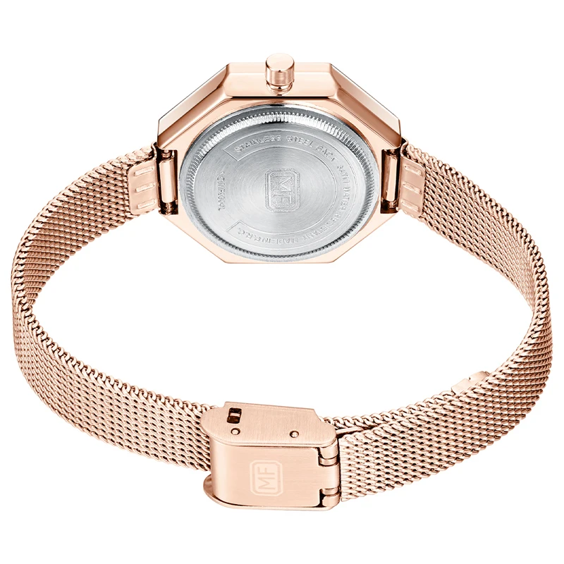 MINI FOCUS MF0304L Octagon Diamonds Watch Elegant Waterproof Blue Mesh Stainless Steel Band Women Quartz Watches