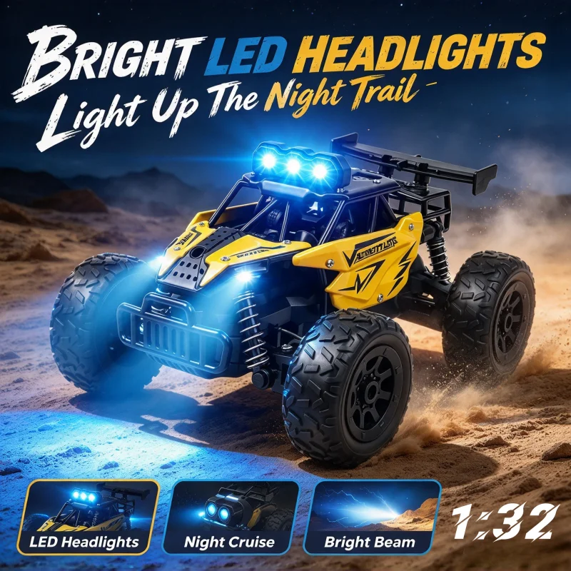 Mini Alloy Off Road RC Vehicle Remote Control Car With LED Lights Alloy Body Shock Absorption Offroad Hobby Toy Gift for Boys