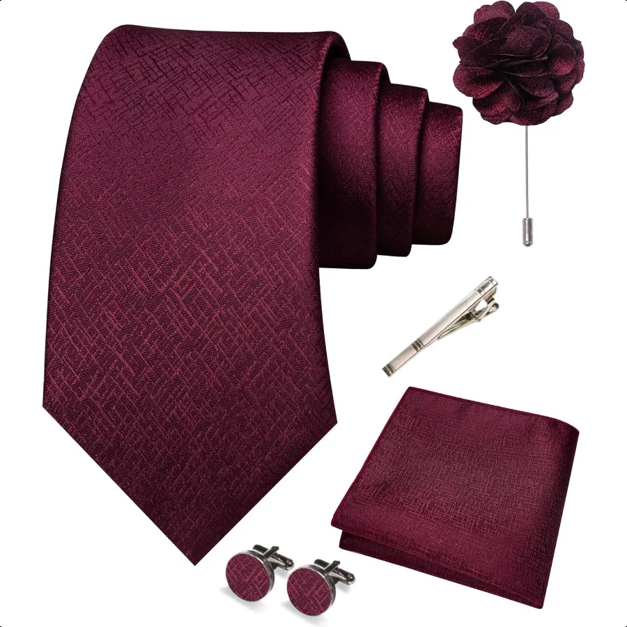 Mens Tie and Pocket SquareLapel Pin Cufflinks Tie Clip Sets with Gift Box 5PCS