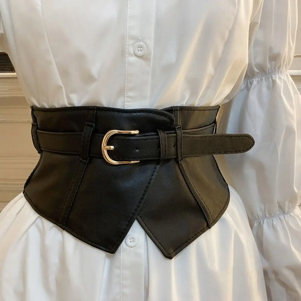 Punk Adjustable Elastic Cummerbunds Black PU Leather Wide Belt Slimming Solid Color Waist Corset Girl