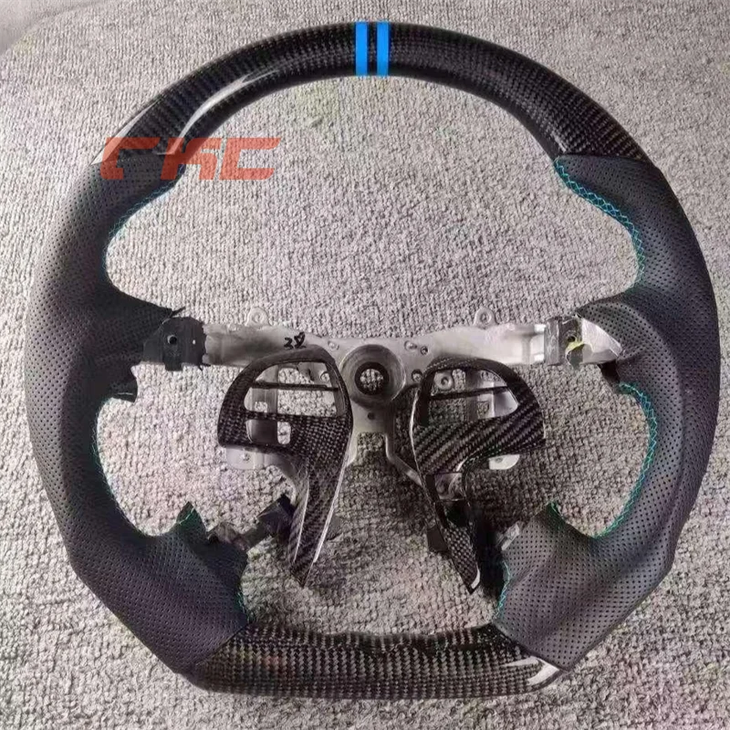 For 2011 T-oyota C-amry black leather carbon fiber double blue return label stitch steering wheel car accessories