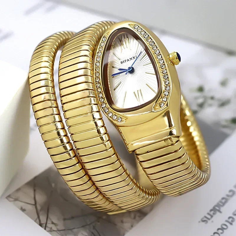 

Diamond Quartz Watch Women's Gold Classic Snake Shape Watch Fashionable Elegant High Grade Women's Watch AAA Ladies Watch Girl