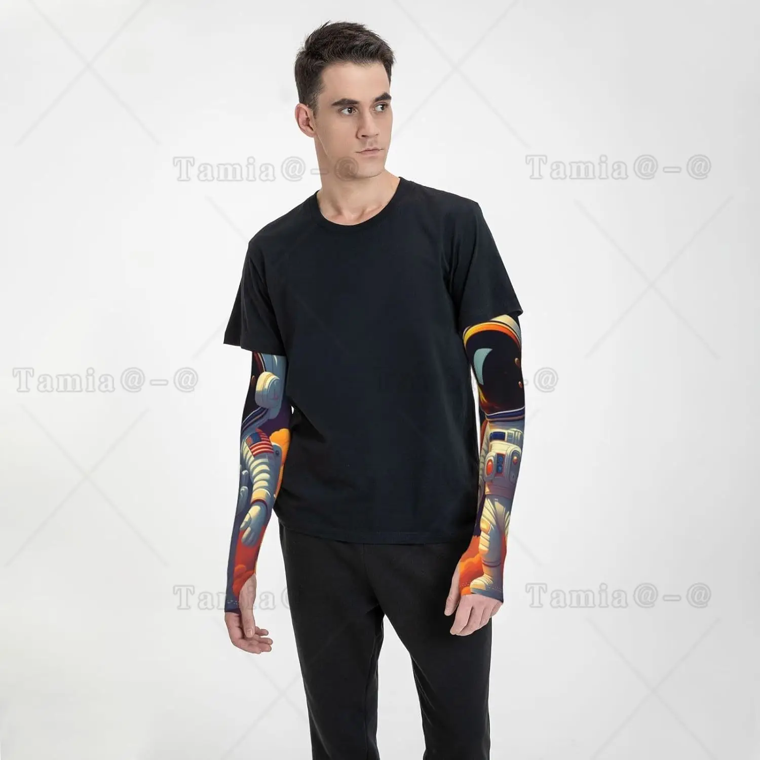 Cartoon Space Astronaut Arm Sleeves Uv Protection Sun Unisex Sport Ice Silk Sleeves