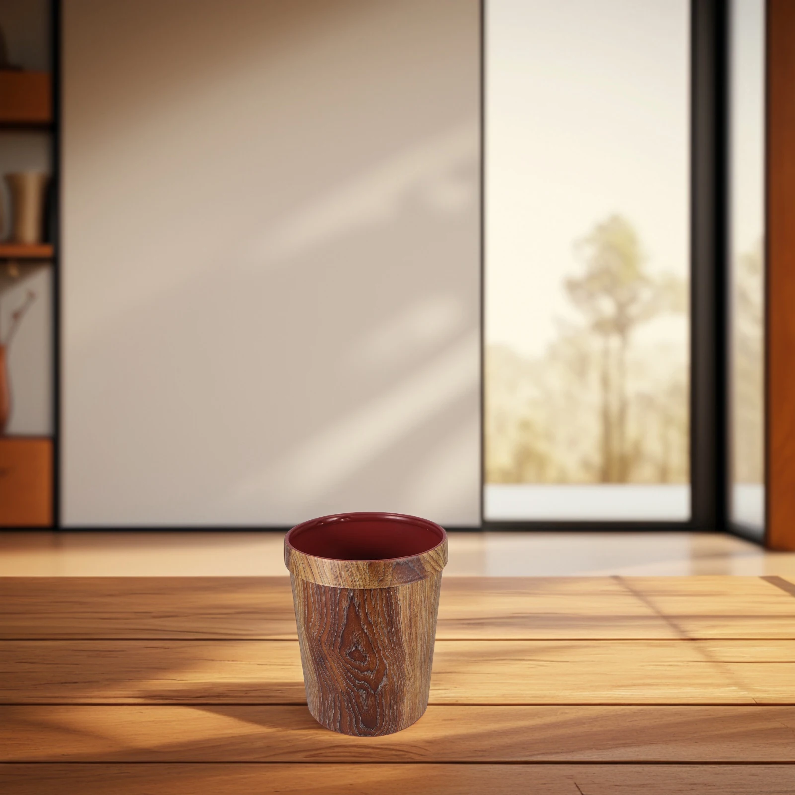 

1pc Wood Grain Trash Can 10L Small Retro Round Waste Bin for Bathroom Kitchen Bedroom Office Garbage Container Plastic