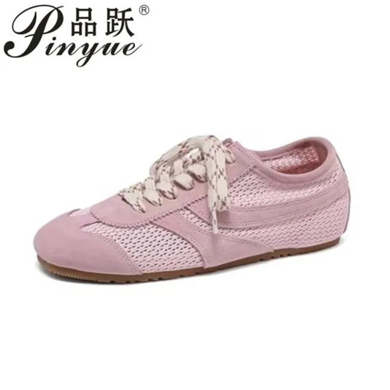 

Women Mesh German Training Shoes Summer Sneakers Women Retro Genuine Leather Casual Lace-up Flat shoes 35-40