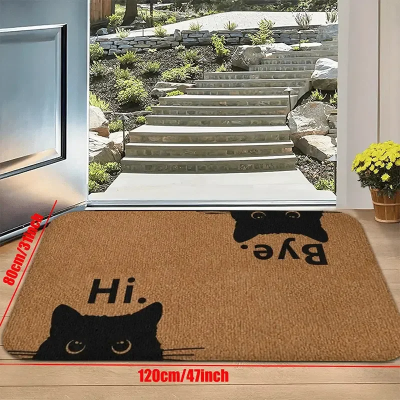 VIKAMA Doormat With ‘Hi’ And ‘Bye’ Text Adorable Black Cat Face Door Mat Machine Washable And Easy To Clean Home Decoration view 4