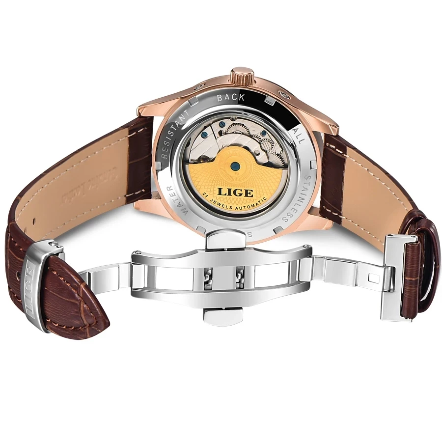 Relojes LIGE 2024 para Hombre, reloj mecánico automático Tourbillon, reloj deportivo de cuero, reloj de pulsera Retro informal de negocios, Relojes