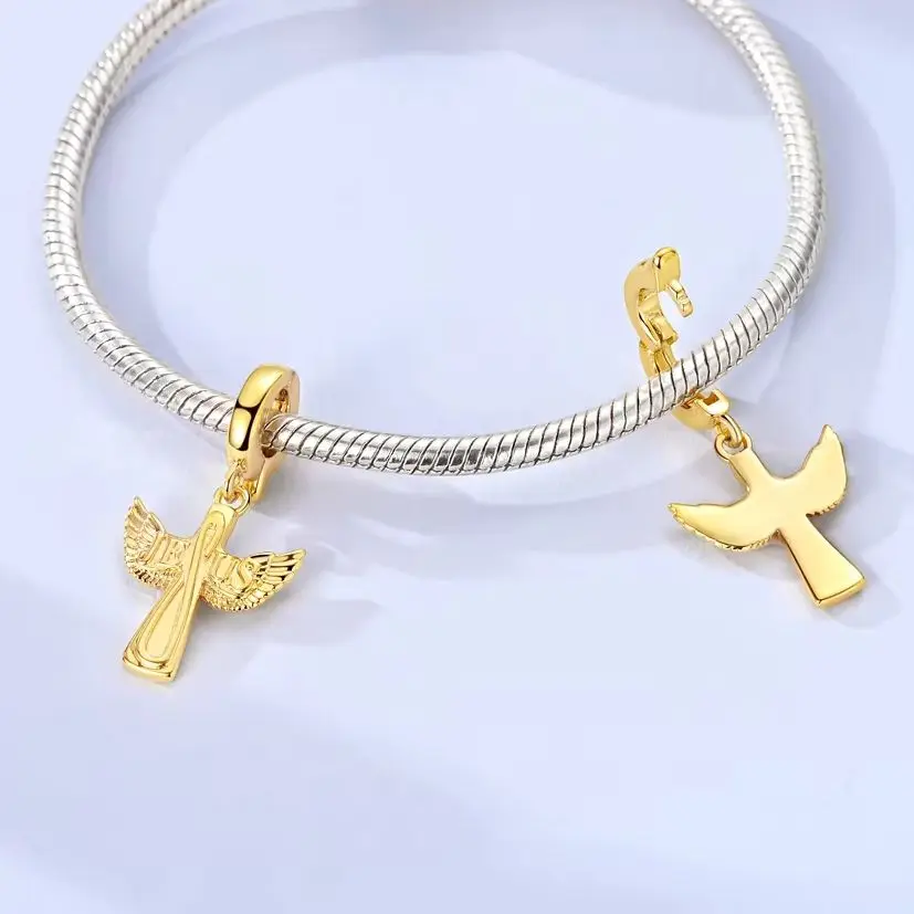 

925 Sterling Silver Originales Charm Gold Jesus Cross Universal Buckle Pendant Fit Bracelet Diy Woman Fine Jewelry