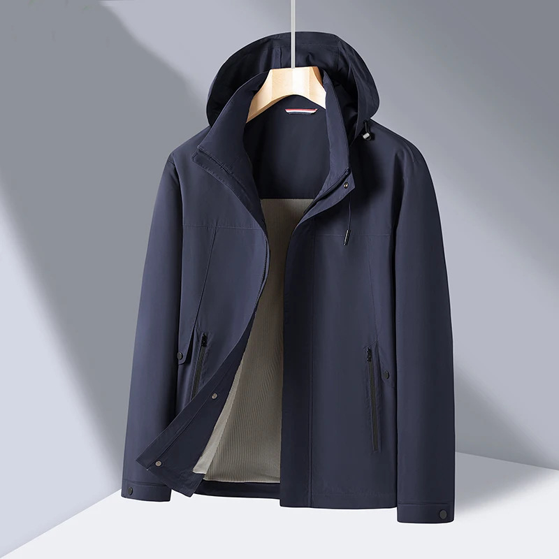 

Casual Men's Spring And Autumn Hooded Outdoor Jackets Streetwear Solid Color Loose Coats Sports Windproof Top Parkas Clothing