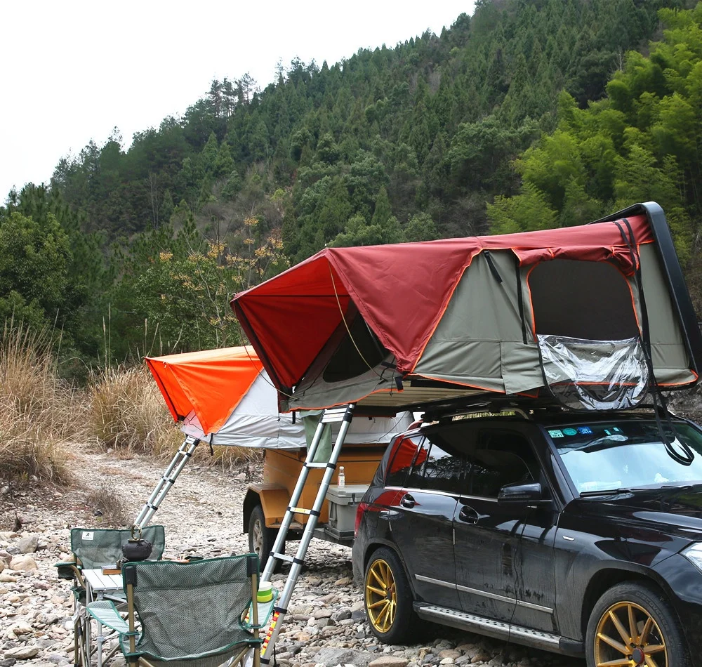 

Factory Sale Aluminum Pole Folding Car Roof Top Tent With Rainproof Sunscreen Canvas Fabric