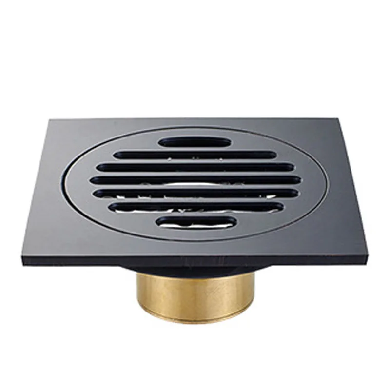 Black Brass 10 x 10 cm Shower Floor Drain Washroom Bathroom Invisible Drain Cover Square Waste Floor Drain