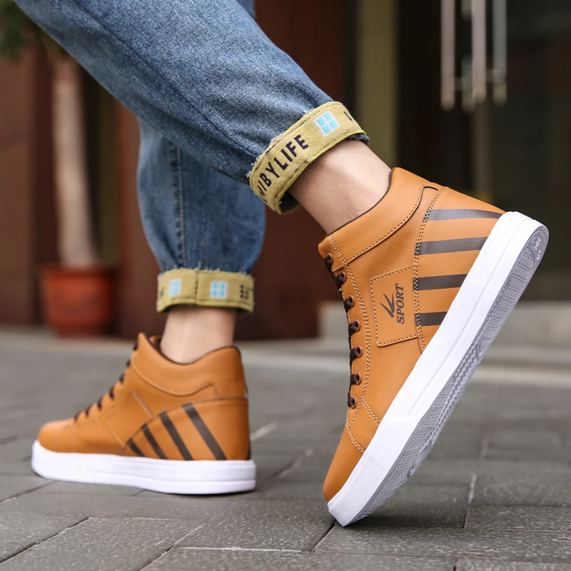 New 2022 Casual Sneakers High Top Shoes Men White Sport Shoes Boots Leather Sneakers Male Shoes Size 39-48