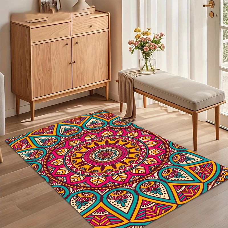 1pc Indian Patterned Carpet Non Slip Floor Mat  for Decorative Floor Mat in Living Room Bedrooms Fitting Room and Bathrooms Rugs