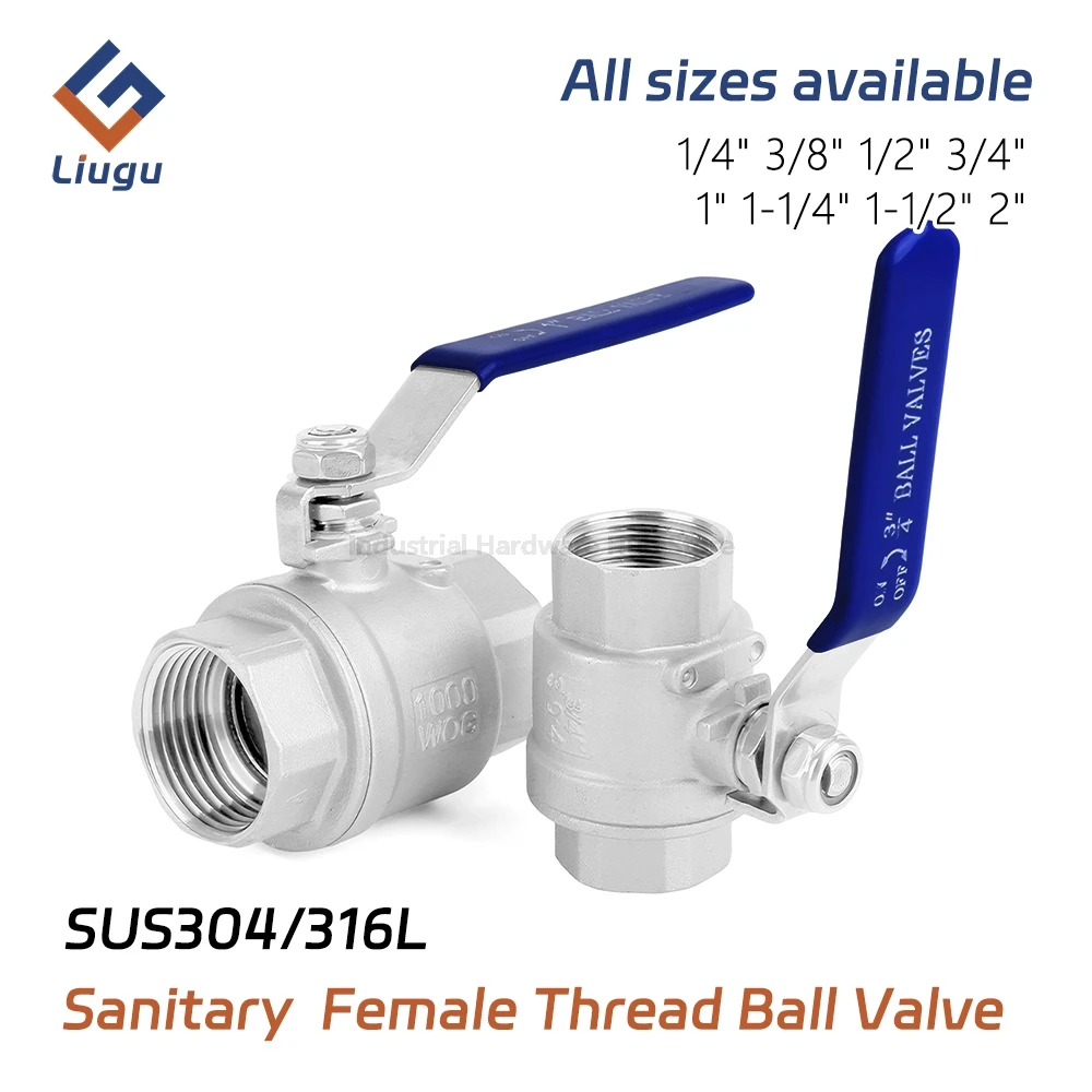 

304/316L Stainless Steel Two Piece Ball Valve,1/4" 1/2" 3/4"1"2" BSPT Female Thread, Vinyl Handle, for Water Gas Oil Pipe Switch