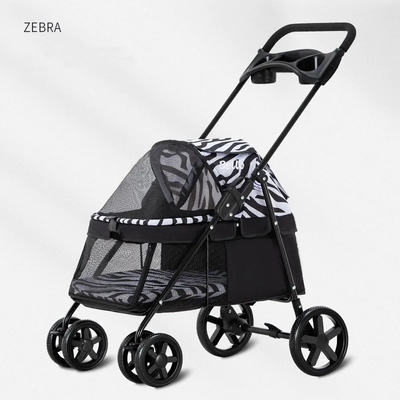 

Pet Stroller 4 Wheels Folding Portable Travel Cat Dog Stroller With Cup Holder