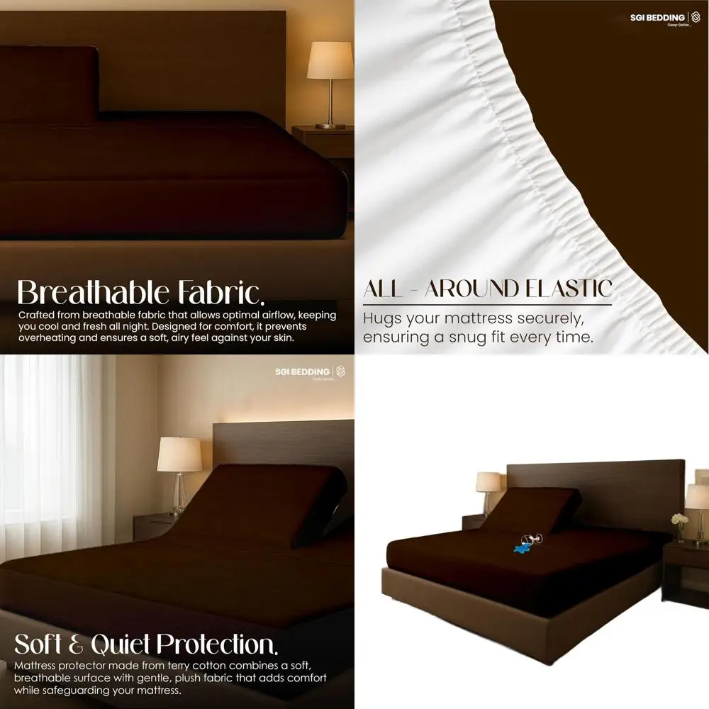 

78x80 Водонепроницаемый защитный наматрасник King с глубоким карманом, мягкий и дышащий для регулируемых кроватей, шоколад