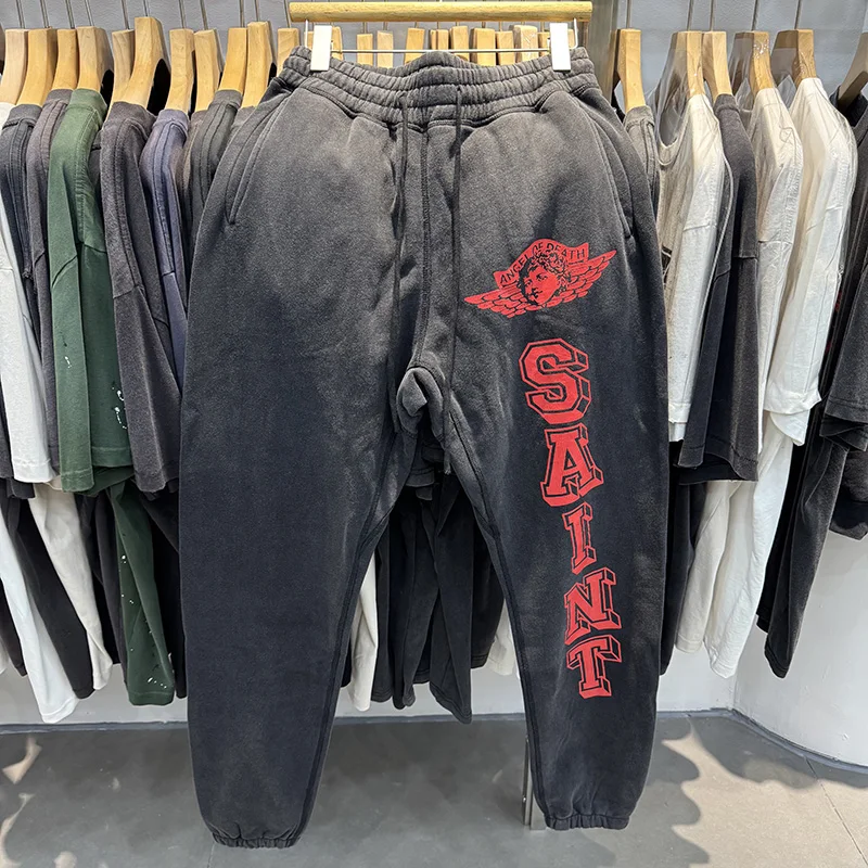 Saint Xxx Stb CREW SWT IT'S pantalones de hombre lavados con letras y grietas ropa de calle