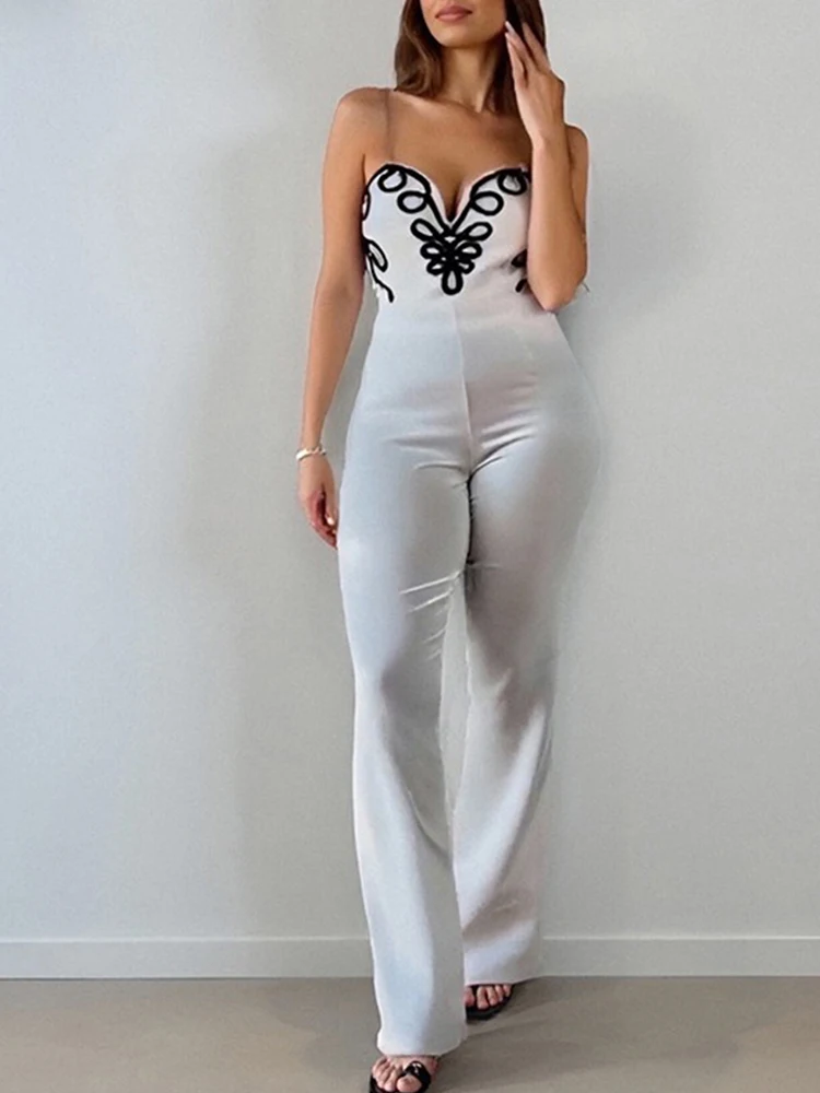 Strapless Dames Jumpsuit Avondfeest 3D Sexy Jumpsuits Dames Outfit Transparante Spaghetti Chique en Elegante Jumpsuits