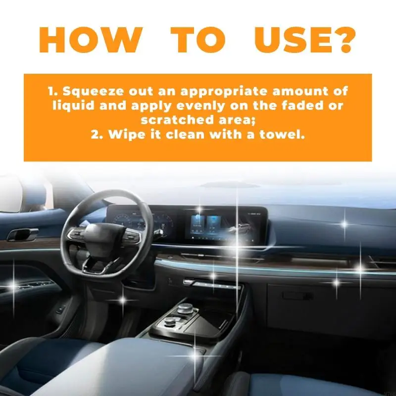 M76E Car Dashboard Restorer and Interior Trim Cleaner, 120 Plastic Care Bottle for Door Panel Cleanup and Center Console