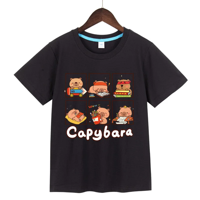 Cute Capybara Print Girl Kids T-Shirt Summer Children's Short-sleeved Casual Pink Blue Tshirt Tops Boys Girls Gifts 3-12 years