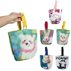 Foldable Rabbit Cartoon Canvas Bucket Bag Cat Dog Rabbit Handbag Tote Bag Mommy Bag Dog Lunch Bag Shopping