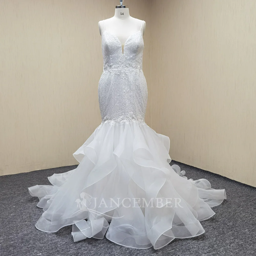 Customized Luxury Spaghetti Straps Lace For Top Sleeveless Wedding Dress Back Woman Evening Dresses vestidos de novia boda