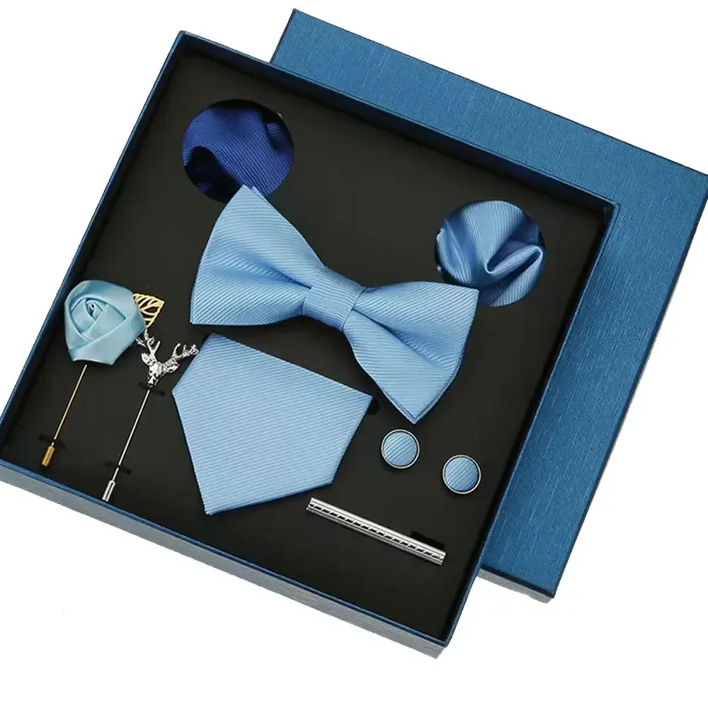 Solid color Men's tie formal suit bow tie Business gift box set wedding light luxury boyfriend wedding groom set