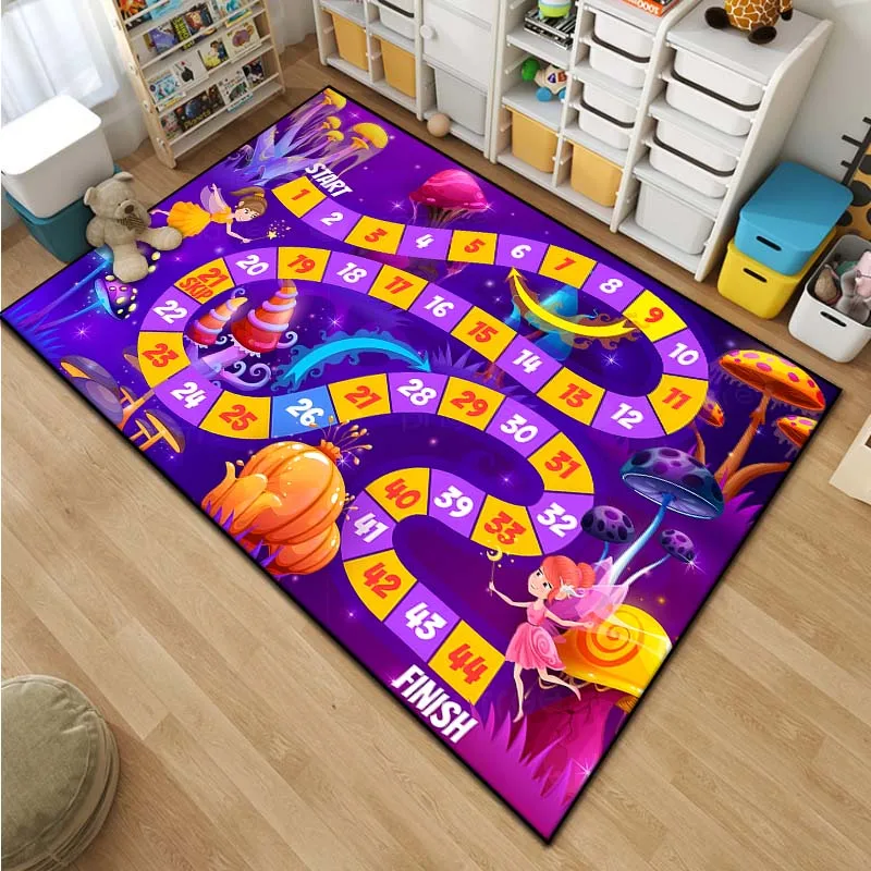 Cartoon Snake and Ladder Board Game Pattern Living Room Bedroom Carpet Bedside Bathroom Floor Mat 15 Sizes Kid\'s Room Play Mats