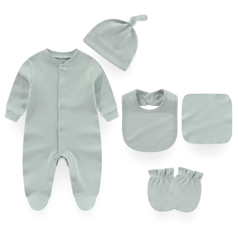 Newborn Cotton Baby Girl Clothes Sets Solid Color Pajamas 5 Pieces Baby Boy Clothes Unisex Autumn Romper 0-12M Spring