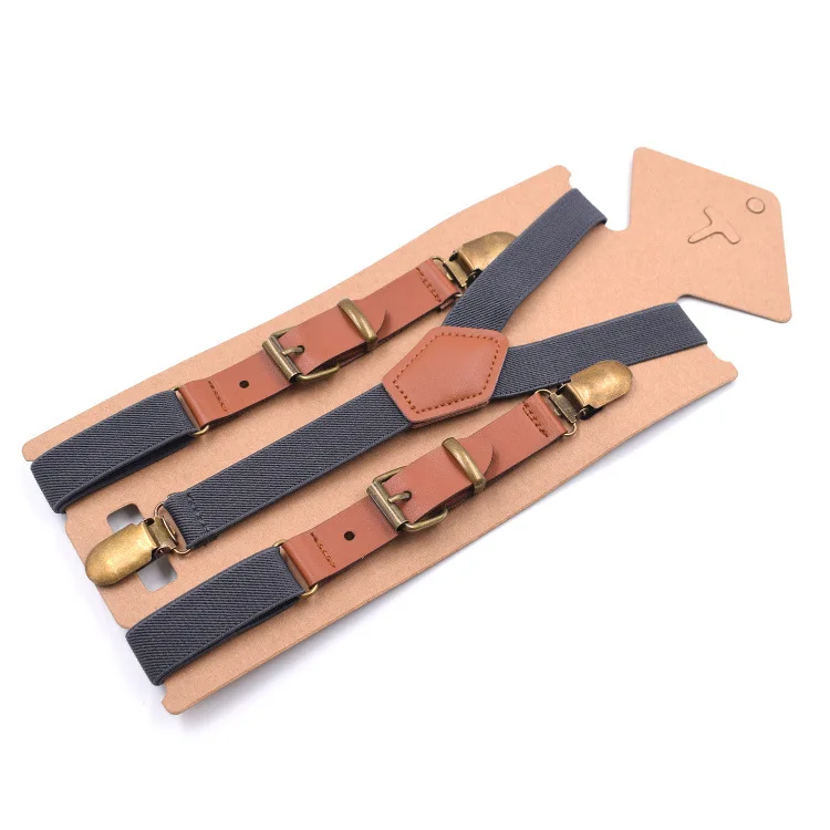 Adult suspenders 3clip fashion Y-shaped casual braces 2.0 leather patchwork retro small fresh party performance costume