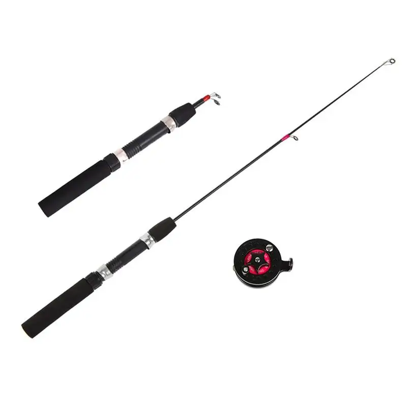 Outdoor Superhard Ultra-short Telescopic Ice Fishing Rod Kit Black EVA Model FRP Fiberglass Fiber ABS Body With 3B Fishing Reels