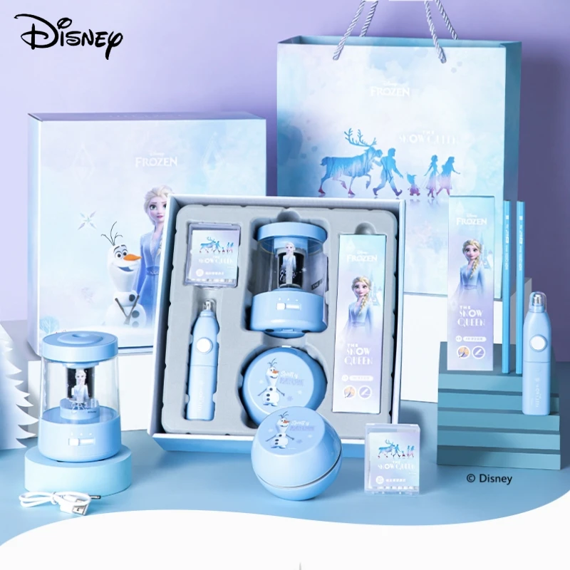 

Disney Mickey Electric Stationery Set Stitch Anime Figure Peripheral Frozen Stationery Supplies Boys And Girls Birthday Presents