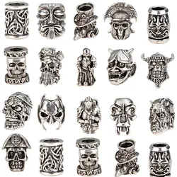 YEYULIN 1pcs Skull Helmet Viking Rune Big Hole Beads Hair Braid Dreadlock Beard Bead Pendant DIY Necklace For Jewelry Accessory