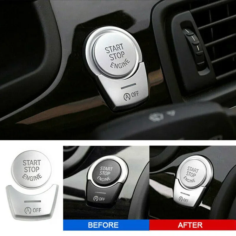 For BMW 5 Series F10 GT F07 2011-17 Car Interior Engine Start Stop Push Button Covers Trim Stickers Silver Car Decor Accessories