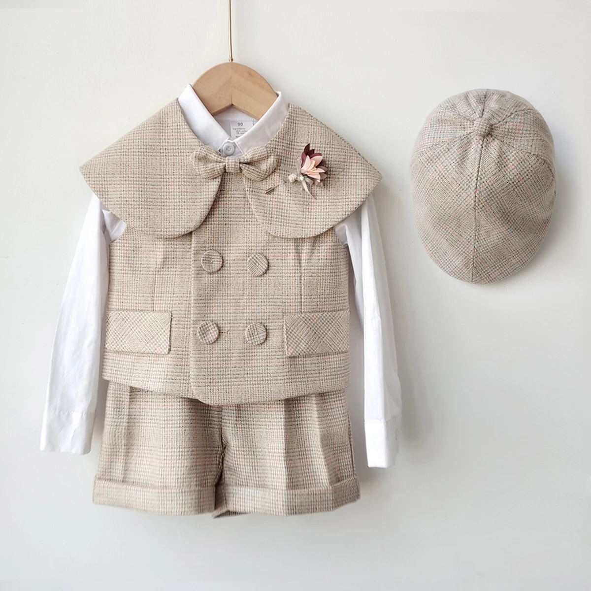 

Baby Photography Clothes Gentleman Boy Set Boys Suits Cotton tuxedo Vest+short+ Shawl 3Pcs Have Hat Kids clothing sets Outfit