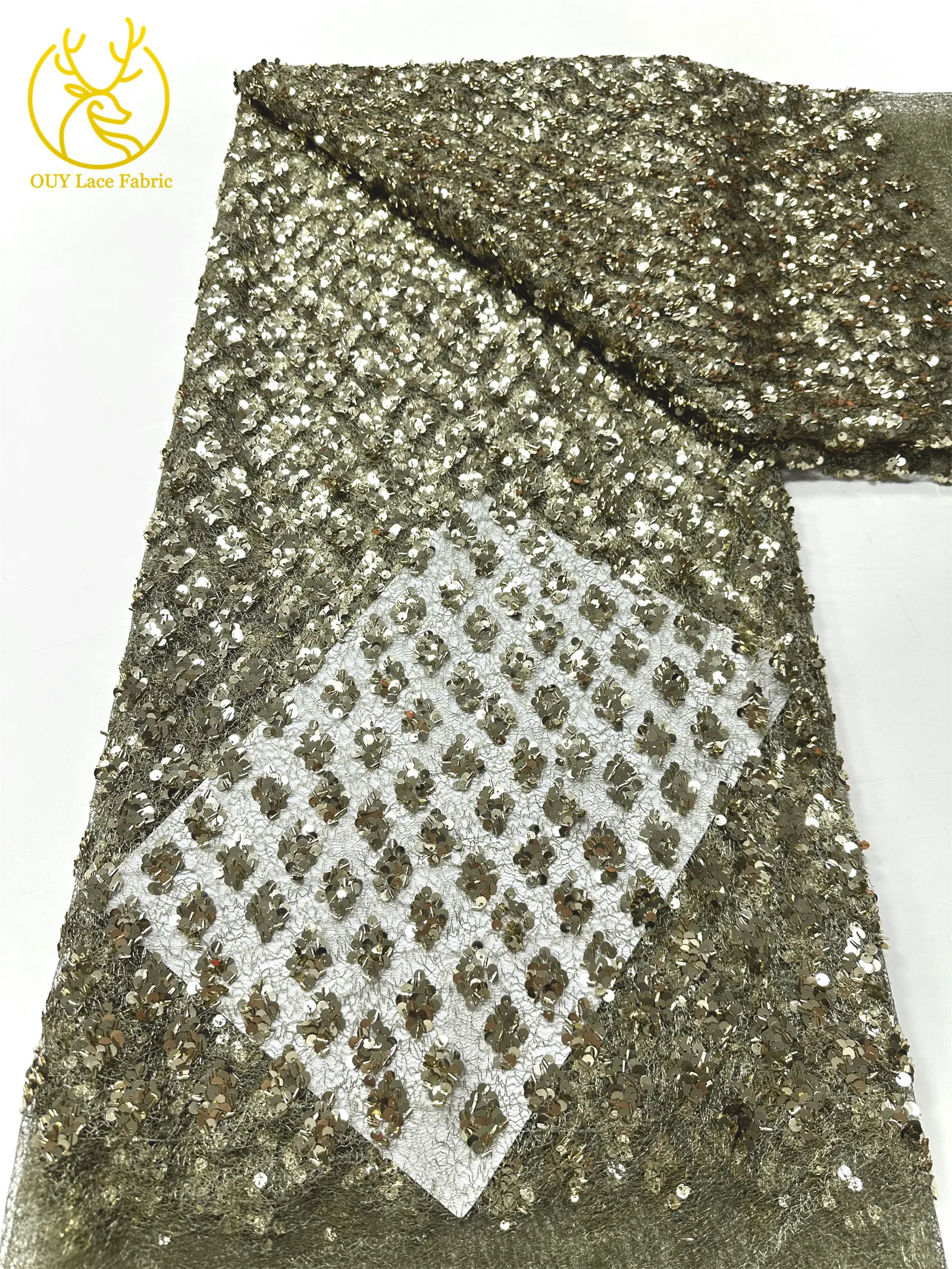 Neuester eleganter französischer Pailletten-Spitzenstoff 2026 Afrikanischer nigerianischer Spitzenstoff, geeignet für Damen-Partykleider und Hochzeitskleider – Detail 18