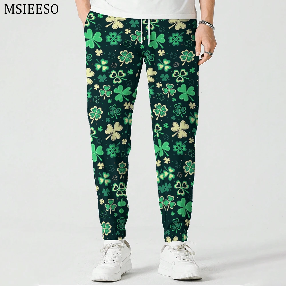 MSIEESO Ireland St.Patricks Day Clover Print Long Pants Fashion Graphic Trousers Men Women Casual Sweatpant Male Jogging Pants