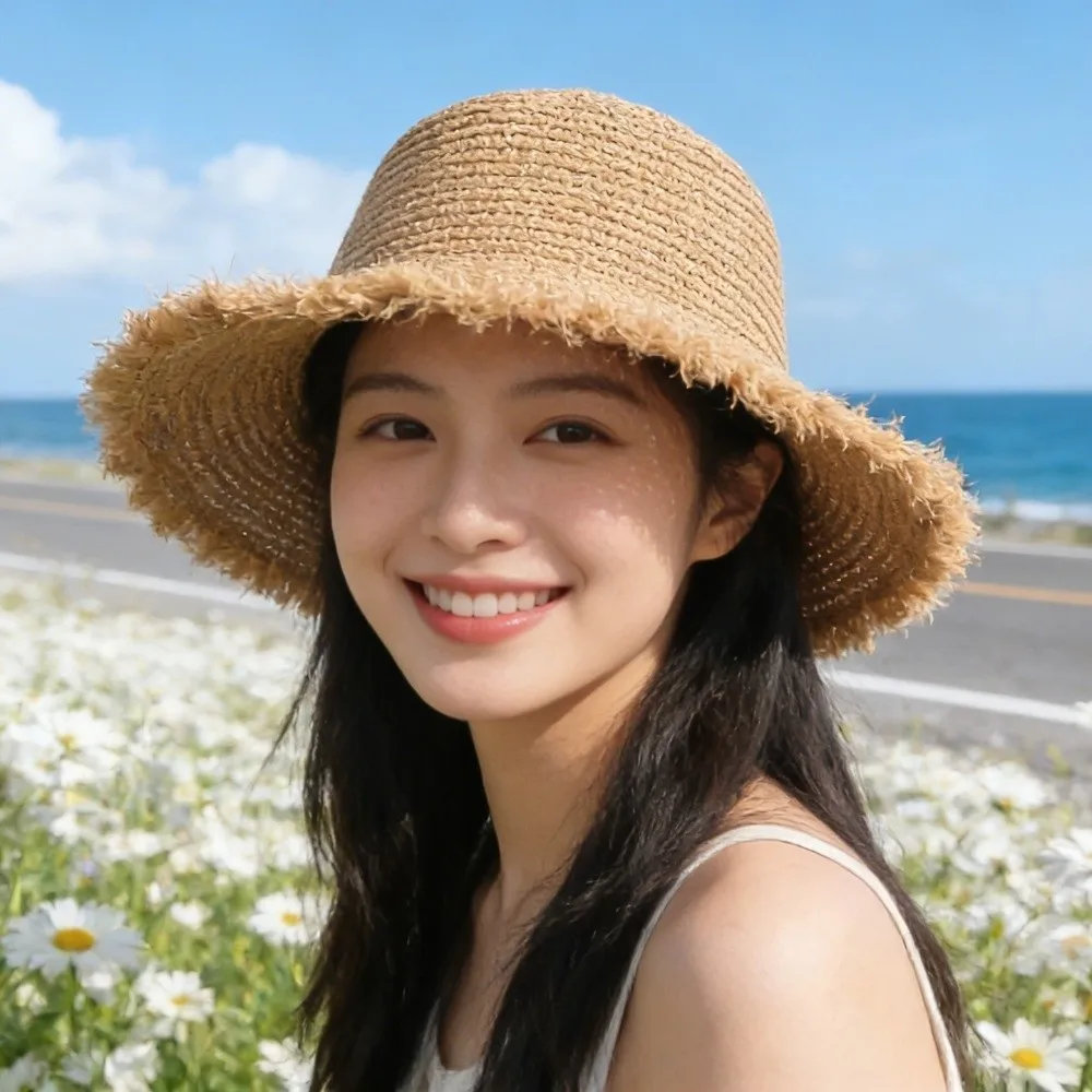 High-quality Straw Weave Straw Hat Wide Brim Sunshade Sunshade Hat Breathable Foldable Fisherman Hat Summer