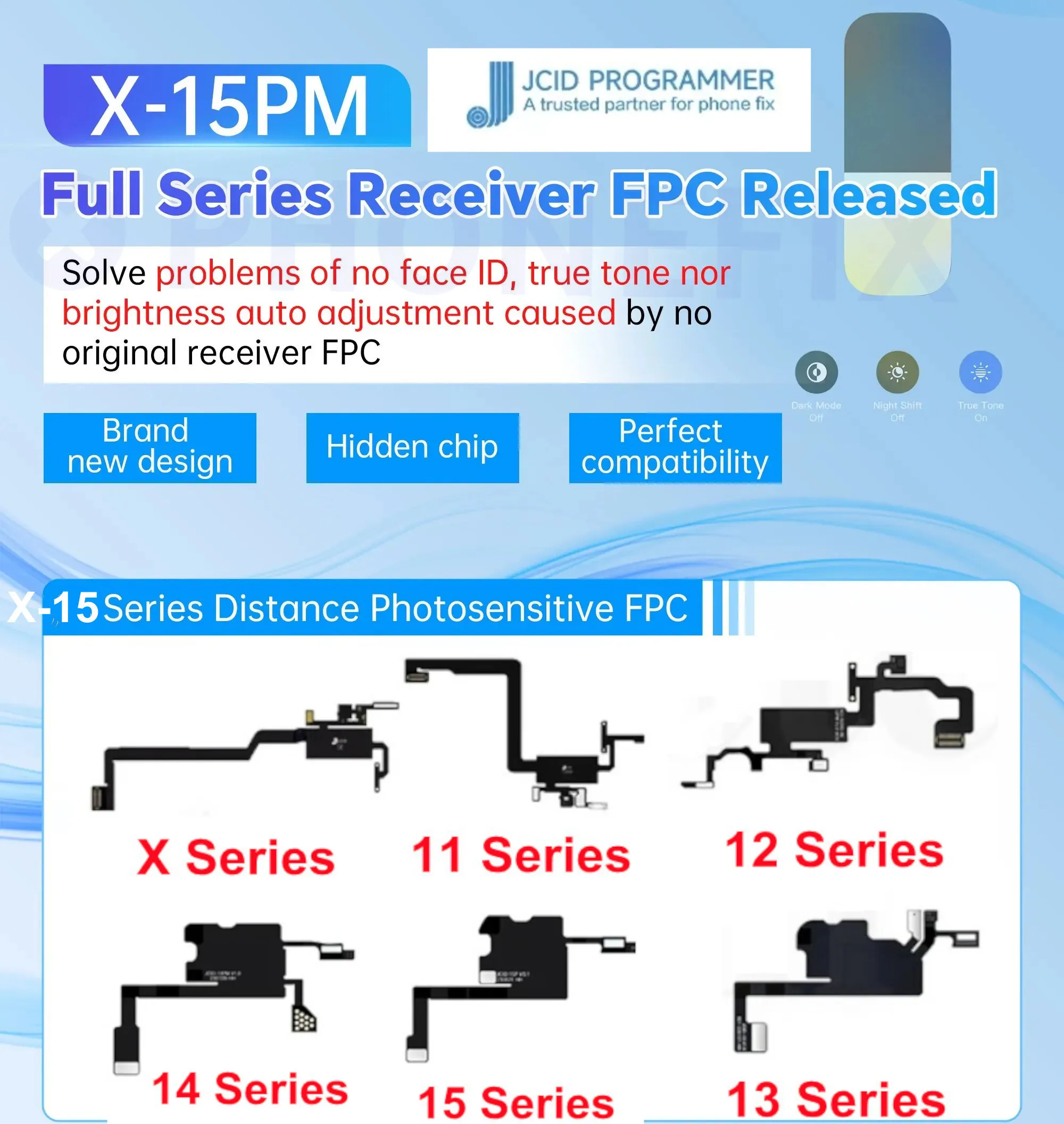 JCID V1SE Earpiece Speaker Flex Cable Detection Board Receiver FPC Test Cable For iPhone 8 -15 Pro max True Tone Face ID Repair