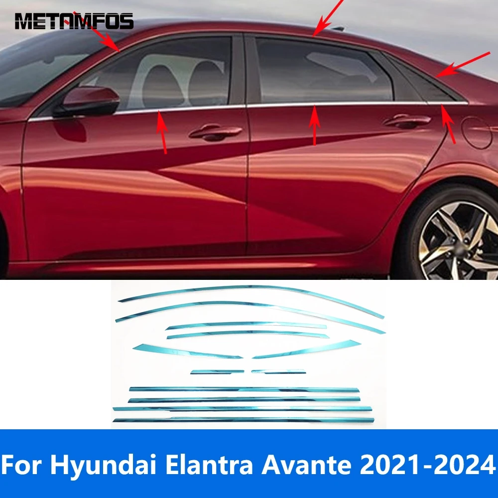 

Accessories For Hyundai elantra Avante 2021-2023 2024 Stainless Upper+Lower Window Sill Frame Molding Trim Sticker Car Styling